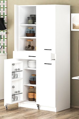 Misa Çok Amaçlı Çekmeceli Kahve Köşesi, Kiler Dolabı, Mutfak Erzak Dolabı Beyaz