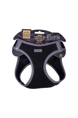 Doggie Havalı Dokuma Reflektör Serisi Küçük Irk Göğüs Tasması Siyah M-38-44Cm Siyah
