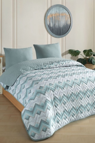 Tek Kişilik Desenli Kapitone Çift Taraflı Renkli Pike Yatak Örtüsü Takımı 160x230 Cm Çarşafsız Yeşil