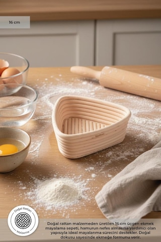 Bambum Puder - Ekmek Mayalama Sepeti Üçgen 16 Cm Ahşap
