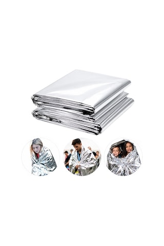 Sn-14528 130x210cm Gümüş Acil Durum Termal İlkyardım Battaniyesi Isı Yansıtıcı Rüzgar Su Geçirmez
