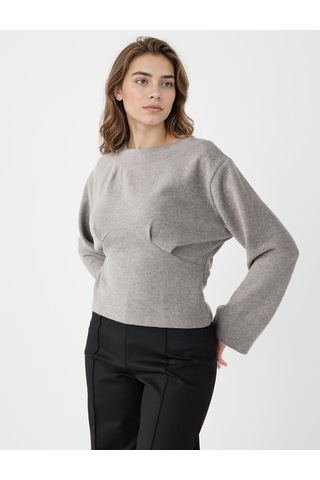 Jimmy Key Jimmy Key Antrasit Melanj Kayık Yaka Uzun Kollu Yumuşak Dokulu Sweatshirt 5ww236054972