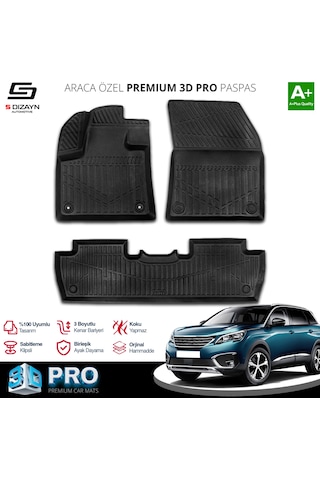 S-dizayn Peugeot 5008 3d Pro Havuzlu Paspas 2017-2024 A+ Kalite