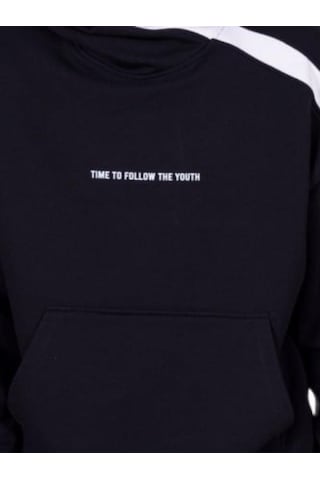 Marions Çocuk 2 İplik Kumaş Pamuklu Sırtı Yazı Detaylı Kapüşonlu Tasarım Sweatshirt-13541 Siyah