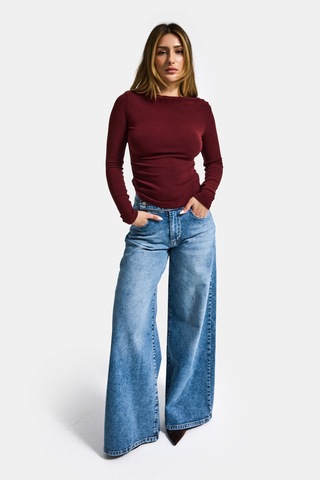 Itsbasic Kadın Bordo W5 %100 Pamuk Asimetrik Kesim Esnek Bluz Body