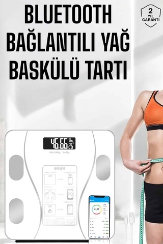Northcity Akıllı Dijital Tartı - Bluetooth Ölçüm, Yağ & Su Analizi, 3-180kg Aralığı