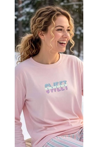 Pijamoni 7900-5 Bayan Termosoft Pijama Takım Pembe