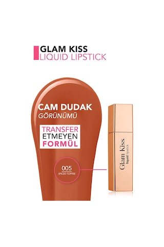 Flormar Glam Kiss Yüksek Pigmentli & Nemlendirici Cam Dudak Görünümlü Parlak Bitişli Ruj 005 Spiced Toffee