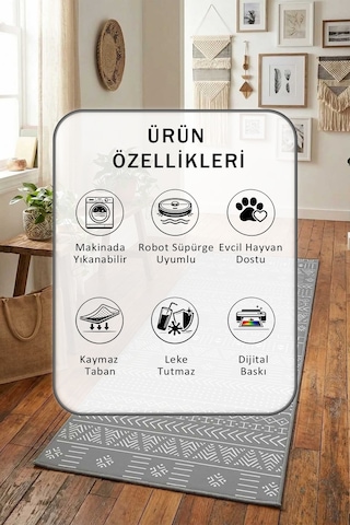 Yıkanabilir Yolluk 37 Gri