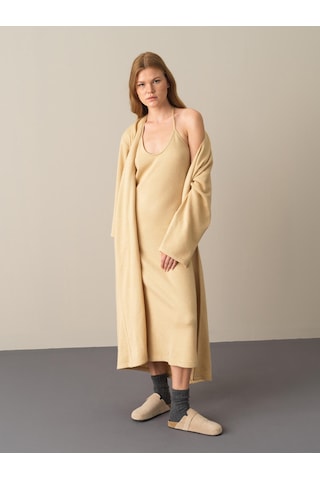 Xint Bej Oversize Açık V Yaka Uzun Hırka 400523