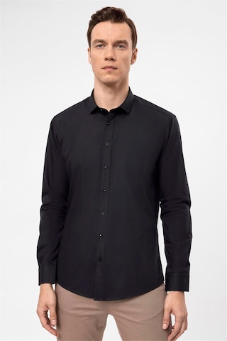 Süvari Siyah Slim Fit Düz Klasik Yaka Gömlek-33946 Siyah
