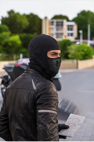 Givoria Siyah Motor Maskesi Ekipman Rüzgar Geçirmez Termal Havalandırmalı Filtreli Motorcu Maskesi Siyah Siyah