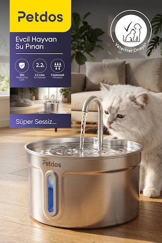 Aqua Pure Otomatik 2.2 L Kedi Köpek Su Pınarı Su Çeşmesi Ultra Sessiz Pd-s101