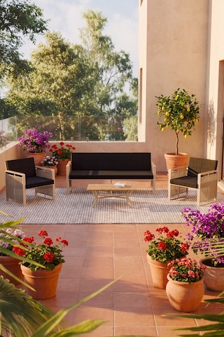 Maris Bahçe Balkon Oturma Takımı Metal Karkas, 3+1+1 Koltuk, Cappucino Siyah