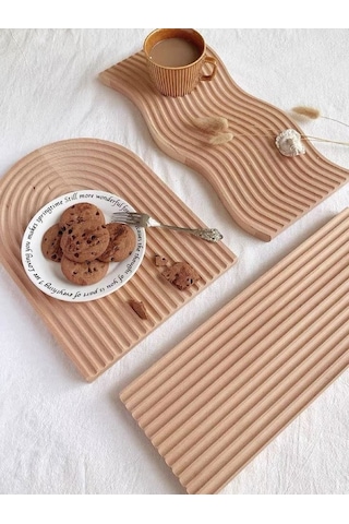 Ahşap Oymalı Gökkuşağı Sunum Tepsisi Ve Kesme Tahtası 3’Lü Ahşap