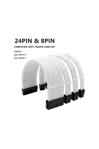 Xuweiwei Beyaz Tel Tarakli Psu Kablo Uzatma Seti 1x24 Pin 1x8 Pin 2x8 Pin Pcıe Atx Guc Kaynagi