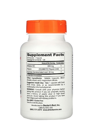 Doctor's Best Betaine Hcl Pepsin & Gentian Bitters 120 Caps...