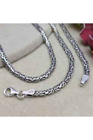 925 Ayar Gümüş Yassı Balık Sırtı Kral Zincir Kolye 4 Mm