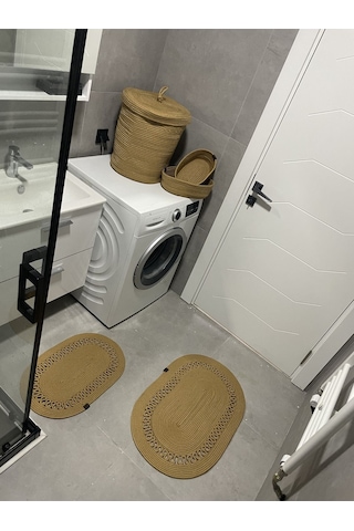 Banyo Takımı Çamaşır Sepeti Banyo Organizer Sepet Paspas Klozet Önü Paspas 5 Li Banyo Seti Kahverengi