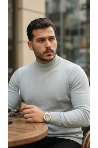 Etiler Collection Erkek Yarım Balıkçı Yaka Pamuklu Triko Açık Gri