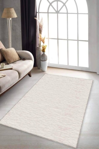 Krem Sade Desensiz Kaymaz Tabanlı Dekoratif Halı Krm055n11