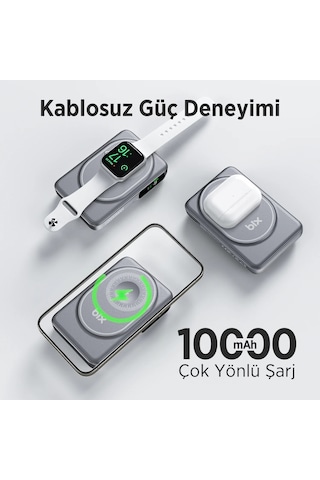 Bix Tpb16 10000 Mah Oled Ekranlı Manyetik Kablosuz Powerbank 20w Pd Hızlı Şarj Ve 15w Magsafe Gri Gri