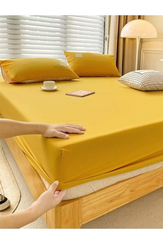 Totem Ranforce Yastık Kılıflı Lastikli Çarşaf Takımı 180 X 200 Battal Boy Sarı