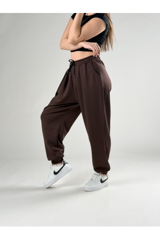 Pileli Kahve Kadın Jogger Pantolon Coc2848 Kahverengi
