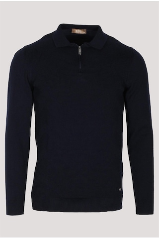 Erkek Polo Yaka Triko Lacivert Slim Fit Yarım Fermuarlı Balık Sırt Desenli Pamuklu Kazak Ncs Jeans 3006-lacivert Lacivert