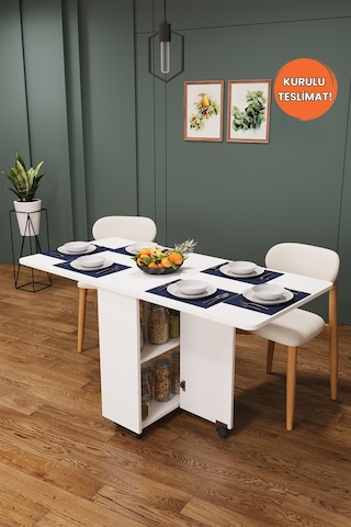 Lüks Katlanır Mutfak Yemek Masası %100 MDF Pratik Raflı Çalışma Masası KM12