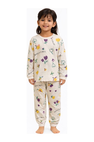 Lale Desenli Kız Çocuk Pijama Takımı