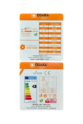 Led Ampul, 5w 40w Eşdeğeri , Sarı Işık 3000k , G4 Duylu, Mr16 Diğer