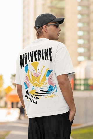 Wolverine Marvel Kahraman Baskılı Unisex Oversize Tişört Beyaz