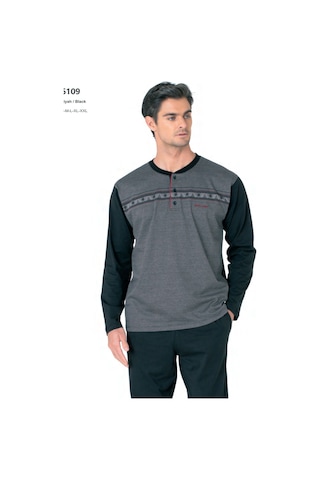 Pierre Cardin 6109 Erkek Uzun Kollu Yakası Düğmeli Pijama Takım-siyah Siyah