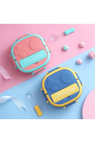 Yunboo 550ml Mavi Üç Bölmeli Çocuk Robot Figürlü 304 Paslanmaz Çelik Taşınabilir Yemek Kutusu Eldivenli Blue