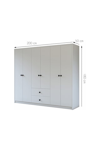 Metalia Gm 069 Delüx 6 Kapı 2 Çekmeceli Düğme Kulplu Gardırop