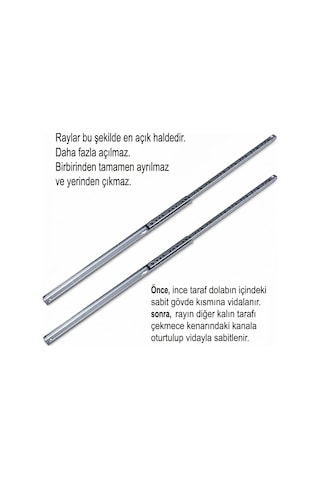 Aletçantam 17mm Teleskopik İnce Çekmece Rayı - 34cm (2 parça set) Gri