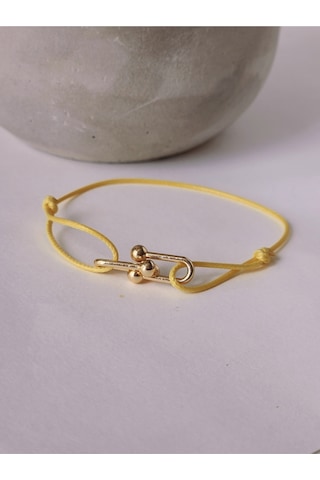 Tiffany Model Deri İpli El Yapımı Gold Sarı Renkli Bileklik Sarı