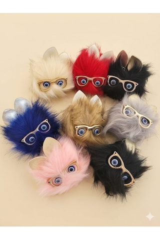 Peluş Gözlüklü Kedi Anahtarlık-çanta Charmı-maskot -12 'li Karışık