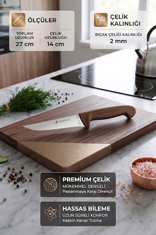 Sürmene Silver Serisi 3 Lü Mutfak Bıçak Seti Kahve Sap Yüzme Sıyırma Kasap Et Ekmek Sebze Bıçağı Hdx-104 Kahverengi