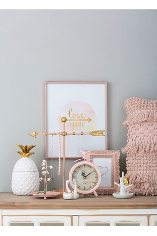 Pembe Metal Çerçeveli Cam Duvar Panosu Modern Luxury Salon Antre Ofis Dekoratif Duvar Tablosu Pembe, Sarı