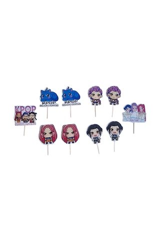 Lisanslı 10'lu Paket K-pop Huntrix Demon Hunters İblis Avcıları Kürdan Seti - Parti Ve Cupcake Süsü
