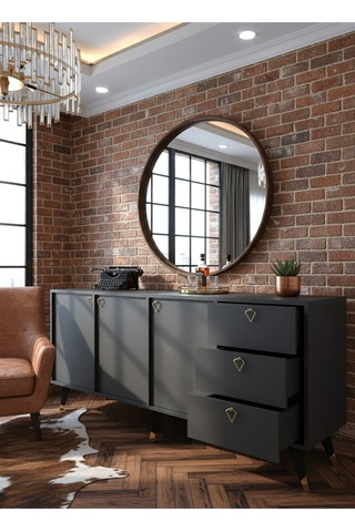 Resital Konsol - Gk2001-4 - Gold Modern 180 Cm Çekmeceli Ve Kapaklı Salon Konsolu - Çok Amaçlı Büfe Antrasit