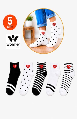 Worthy Socks 5'li Kalpli Çizgili Desenli Patik Bilek Çorap 5 Çift