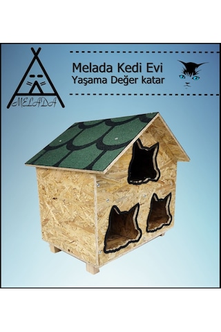 Melada Kedi Evi Dış Ortam Uygun Ahşap Kedi Evi Osb 58x58x40 Cm