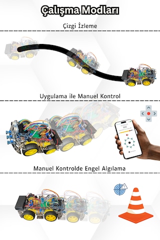 Arduino 4wd Robotik Araç Kiti - 4 Teker Robot Araba - Ble E-kitaplı Ve Videolu