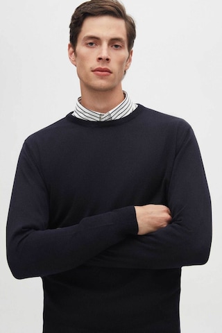 Regular Fit Lacivert Tüylenme Yapmayan Bisiklet Yaka Triko Kazak Lacivert