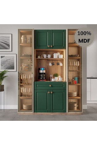 Form Kahve Köşesi Dolabı %100 Mdf Temperli Cam Hazır Mutfak Dolabı Yeşil Form Kahve Köşesi Dolabı %100 Mdf Temperli Cam Hazır Mutfak Dolabı Yeşil