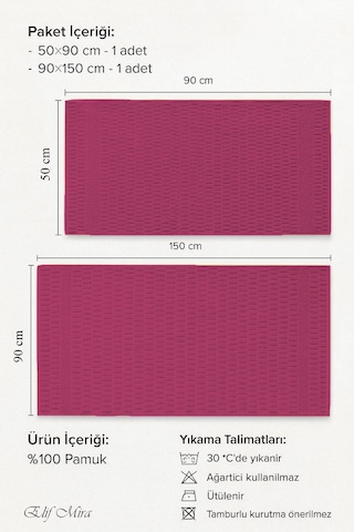 Banyo Havlu Seti %100 Pamuk 2 Parça 50 90 + 90 150 Cm Soft Comfort Vişne