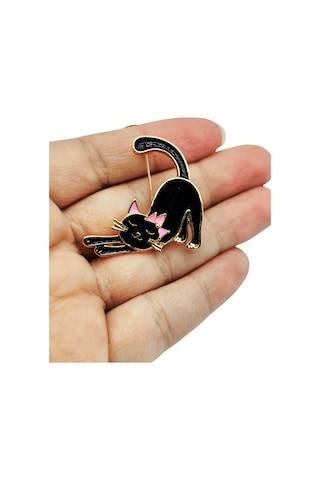 Lucky Stretch Siyah Kedi Broş Şans Ve Zarafet Simgesi Siyah
